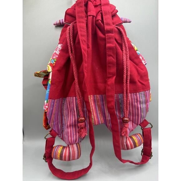 Owl Backpack Drawstring Quilted Patchwork Boho Retro Multicolored Festival - Picture 5 of 12